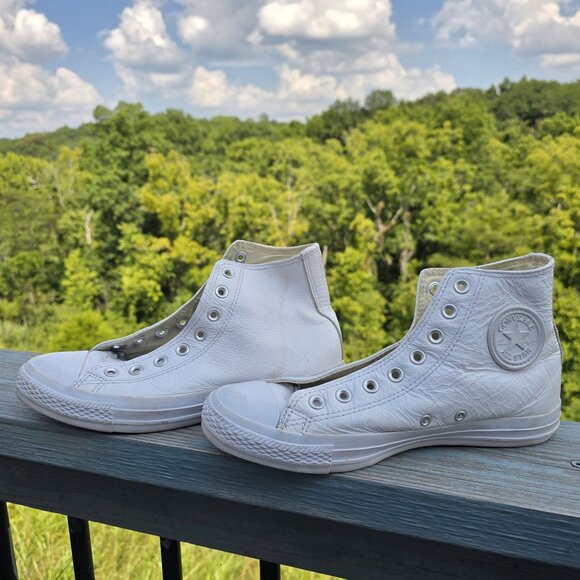 Converse Chuck Taylor All Star White Leather High Top Sneakers - Picture 1 of 8